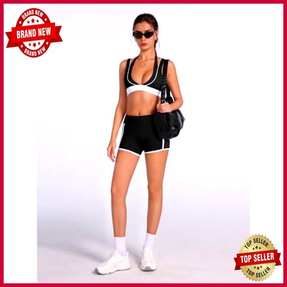 2-Piece Workout Set: Sports Bra & High-Waist Shorts with Pockets - Picture 5 of 6